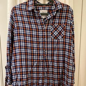MIH jeans pop-over blue and orange plaid shirt S